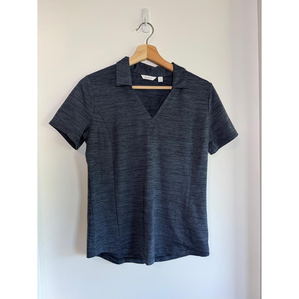 Lady Hagen Womens Navy Blue Space Dye Golf Polo Shirt V-Neck Short Sleeve Small